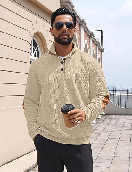 Sweatshirt Pullover Sweater Casual Long Sleeve Stand Collar Quarter Button Sweaters